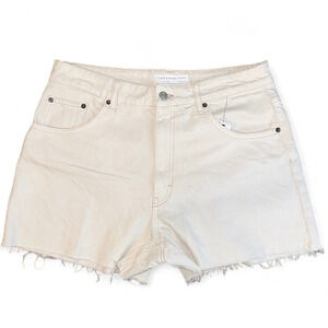 Topshop Denim A-line High Waisted Raw Hem Mom Short in Off White Ivory EUR 42 10